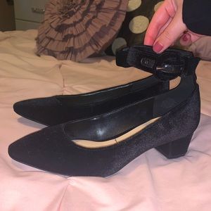 Women’s Nine West Velvet ankle strap low heels